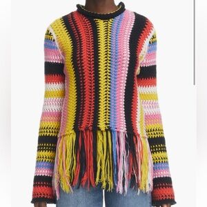 Chloé Macramé Knit Cashmere & Wool Fringe Sweater